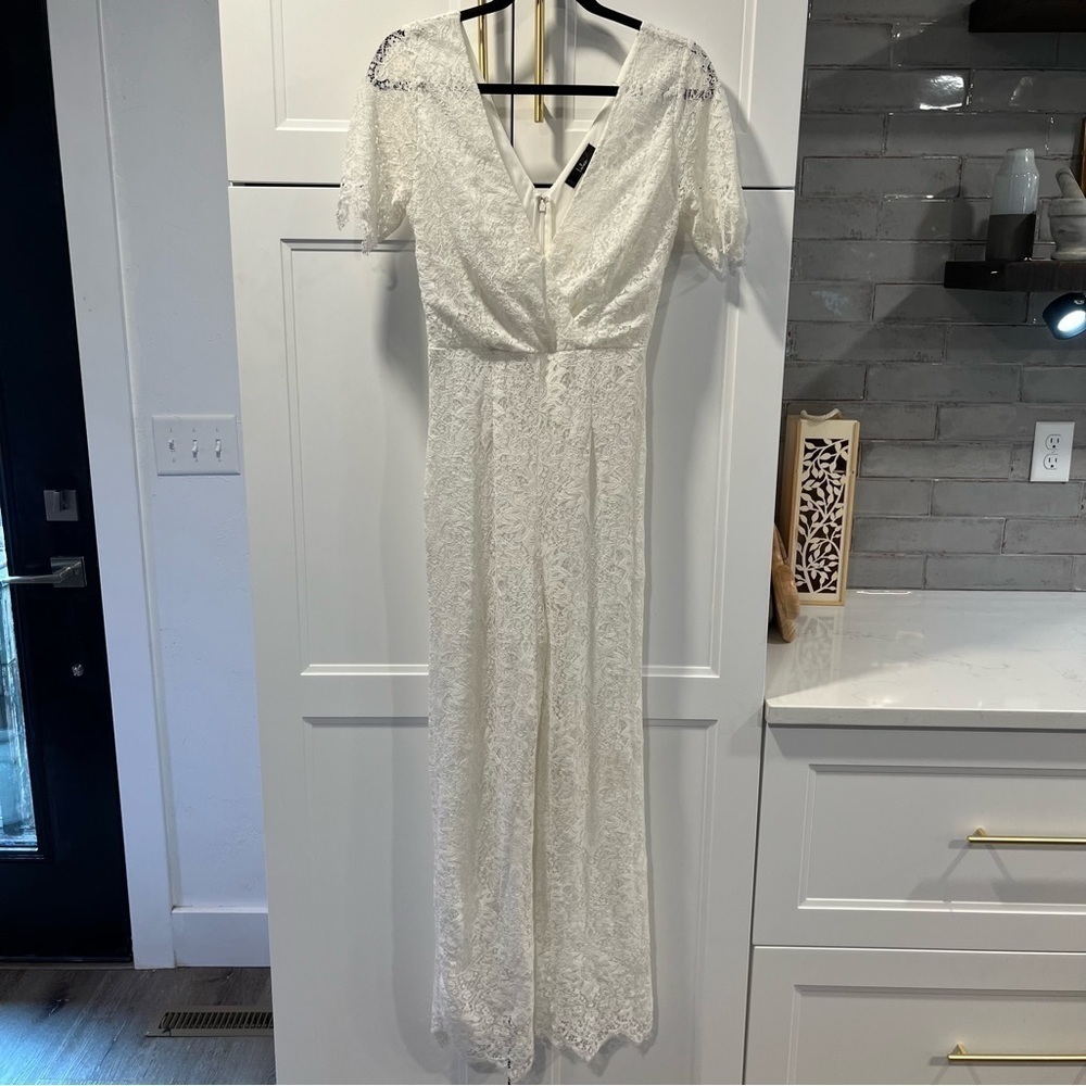 Lulu’s White Glorious Love Lace V-neck Jumpsuit - Picture 3 of 13